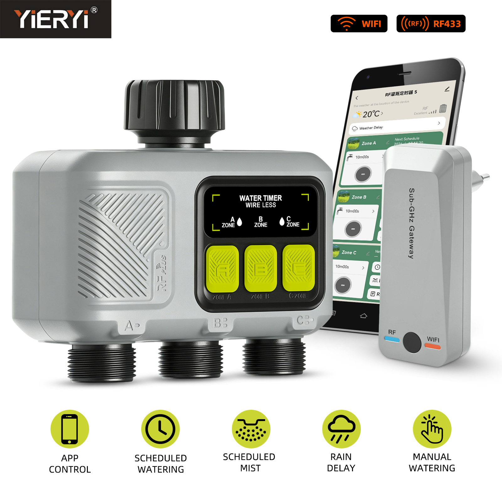 App Smart Garden - Yieryi 3-Zone Smart Water Timer WiFi