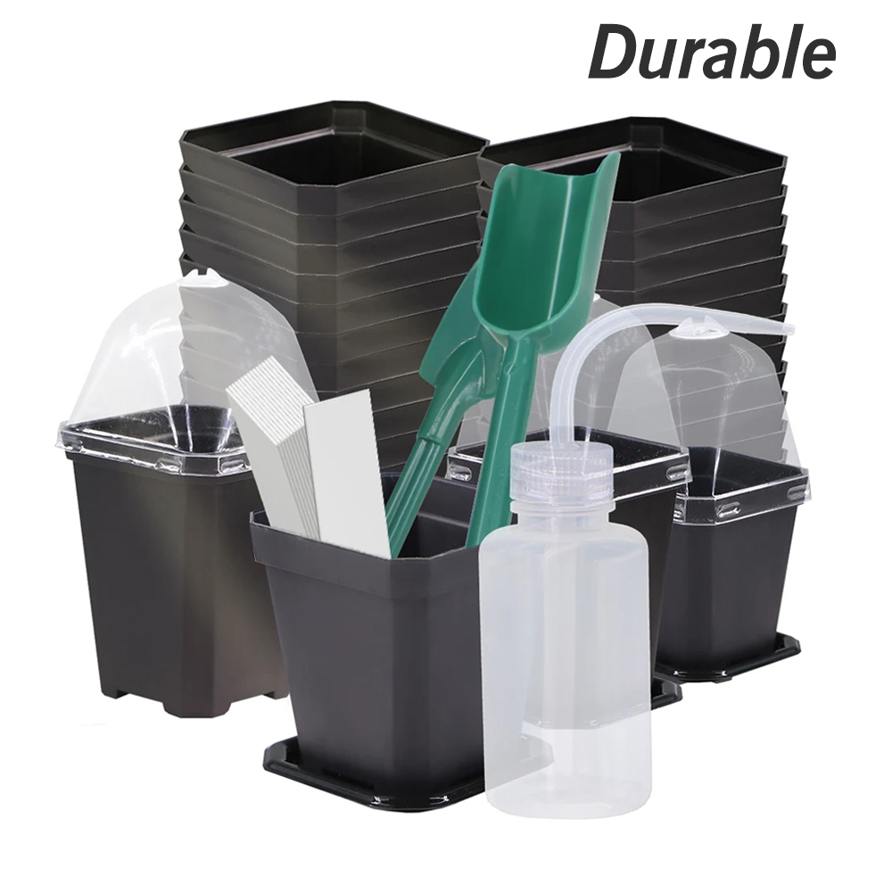 Smart Garden Domes - Sturdy Black Planter Pots with Tray